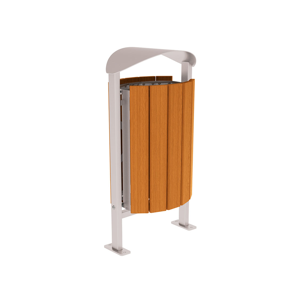 Corbeille Silaos acier et bois 50 litres RAL7044 - Chêne lasuré chêne clair - Sans cendrier - Sur platines - PROCITY - 594155.7044.CHEC