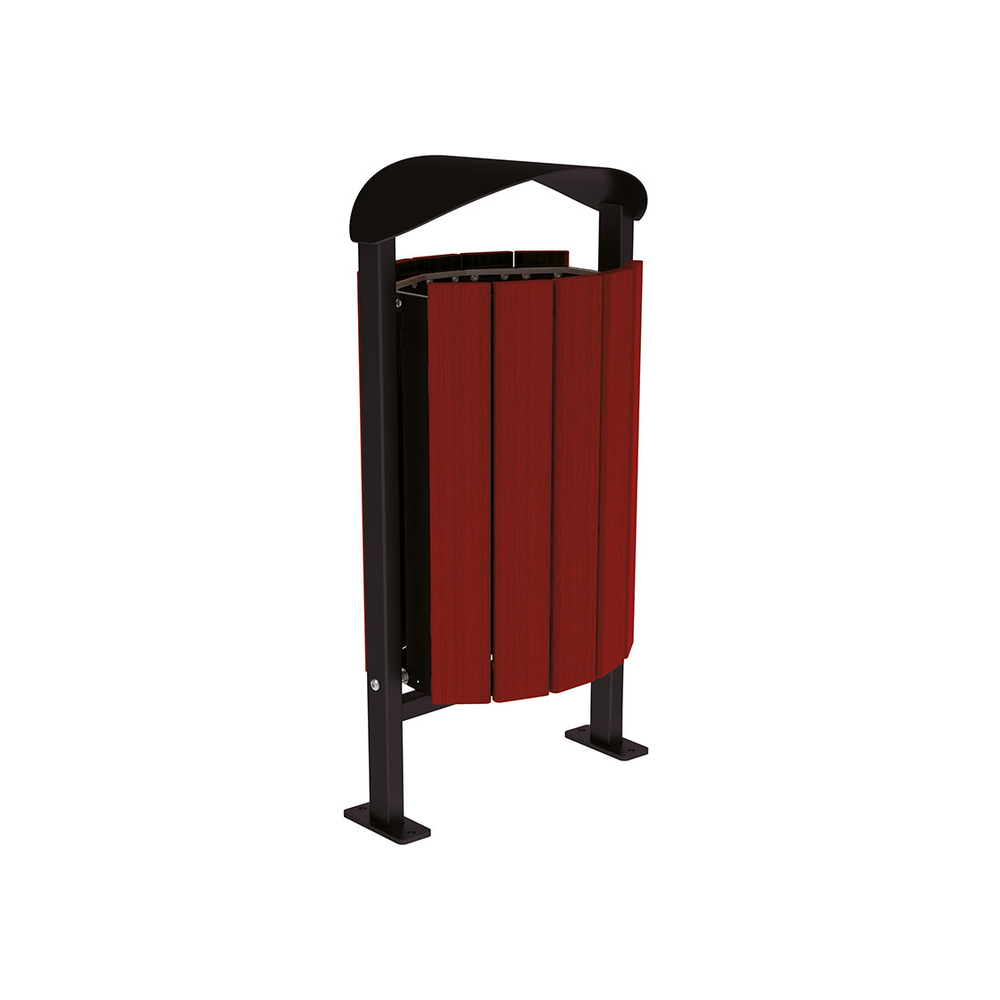 Corbeille Silaos acier et bois 50 litres RAL9005 - Chêne lasuré acajou - Sans cendrier - Sur platines - PROCITY - 594155.9005.ACAJ