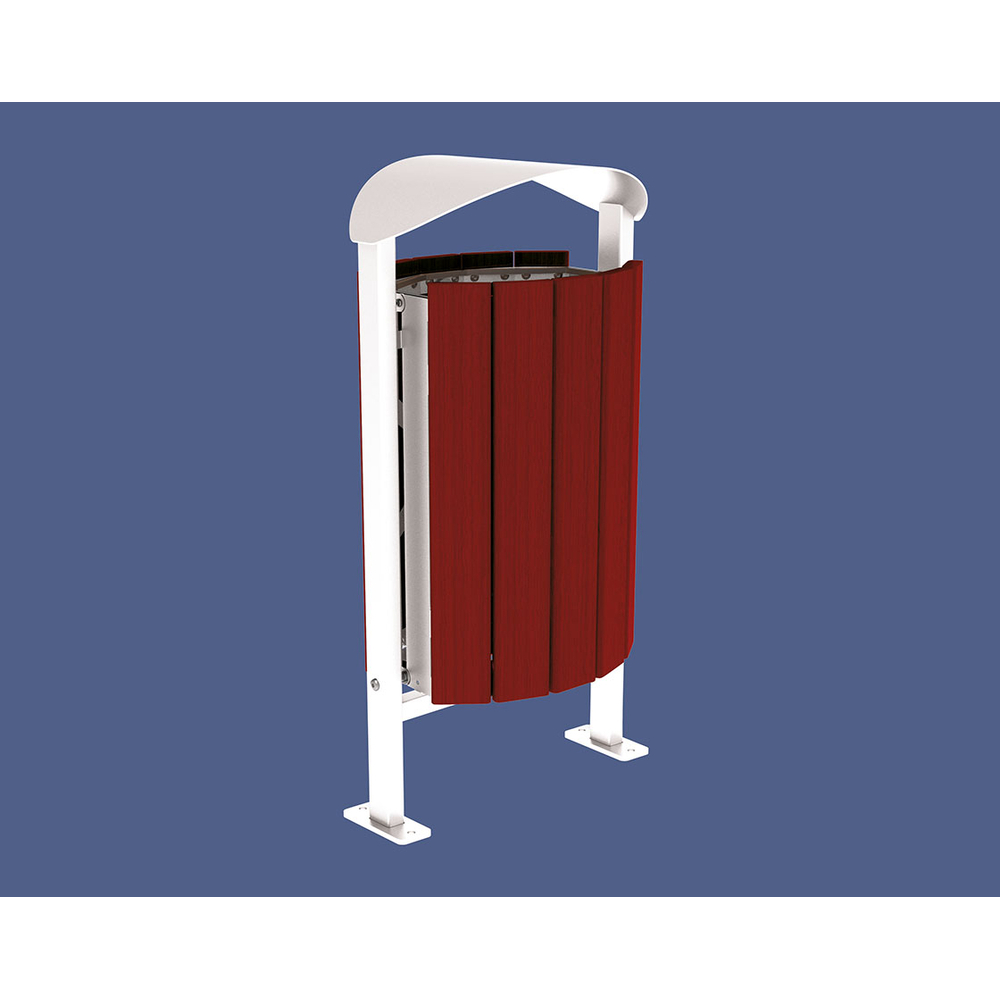 Corbeille Silaos acier et bois 50 litres RAL9010 - Chêne lasuré acajou - Sans cendrier - Sur platines - PROCITY - 594155.9010.ACAJ
