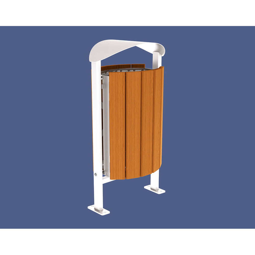 Corbeille Silaos acier et bois 50 litres RAL9010 - Chêne lasuré chêne clair - Sans cendrier - Sur platines - PROCITY - 594155.9010.CHEC
