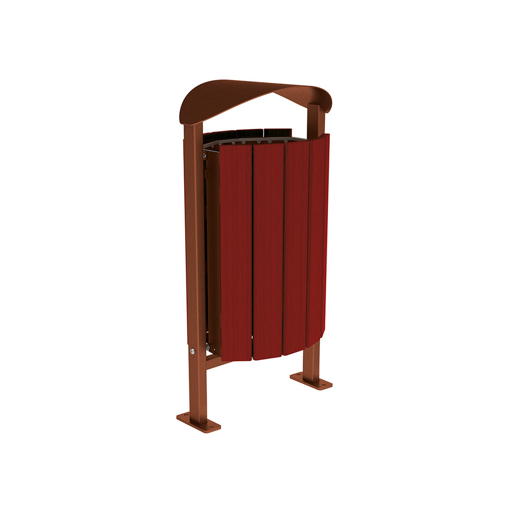 Corbeille Silaos acier et bois 50 litres Aspect Corten - Chêne lasuré acajou - Sans cendrier - Sur platines - PROCITY - 594155.S025.ACAJ