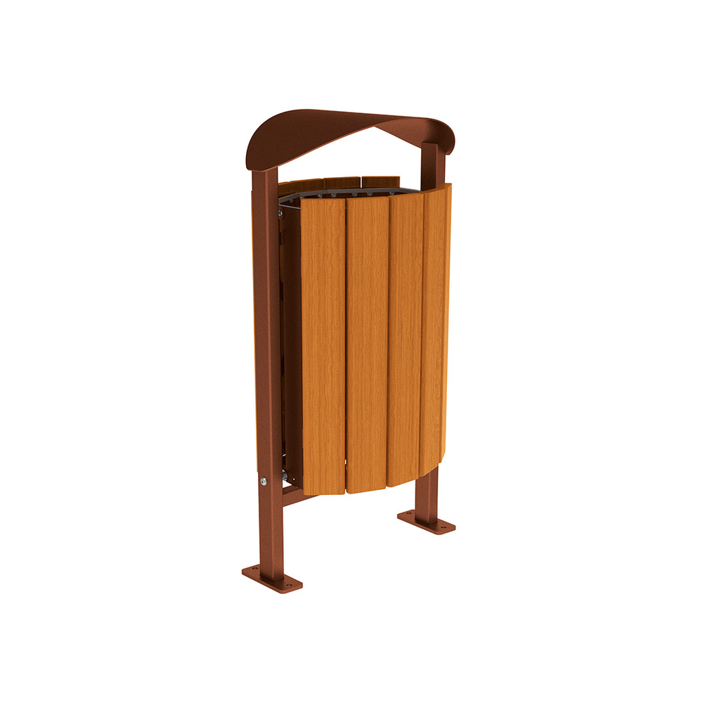 Corbeille Silaos acier et bois 50 litres Aspect Corten - Chêne lasuré chêne clair - Sans cendrier - Sur platines - PROCITY - 594155.S025.CHEC