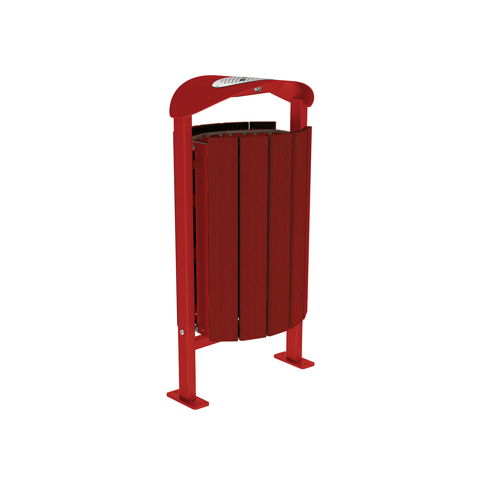 Corbeille Silaos acier et bois 50 litres RAL3004 - Chêne lasuré acajou - cendrier - Sur platines - PROCITY - 594157.3004.ACAJ