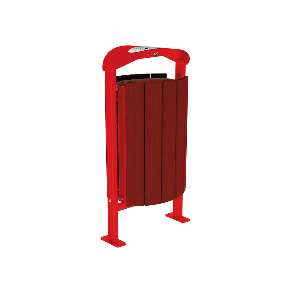 Corbeille Silaos acier et bois 50 litres RAL3020 - Chêne lasuré acajou - cendrier - Sur platines - PROCITY - 594157.3020.ACAJ