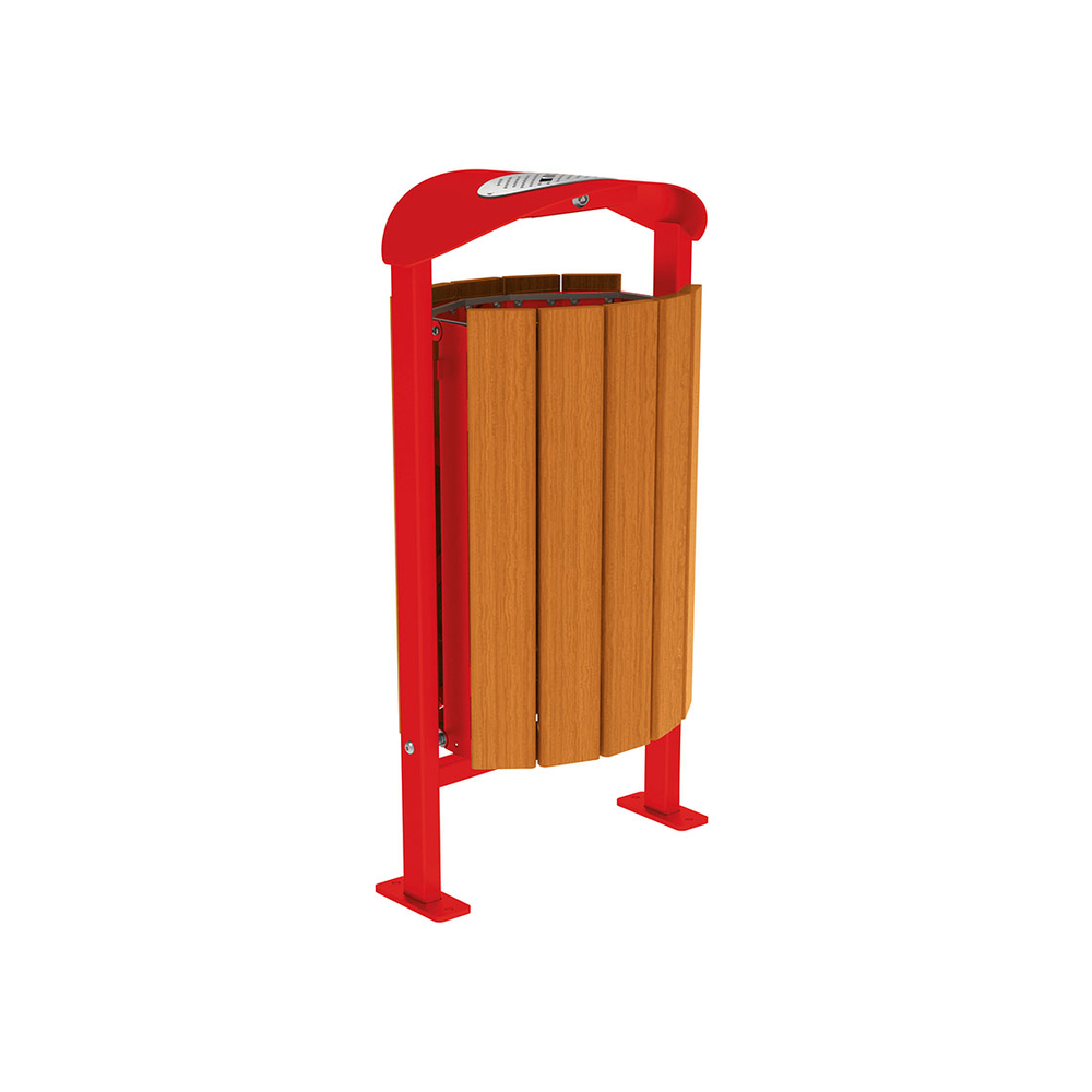 Corbeille Silaos acier et bois 50 litres RAL3020 - Chêne lasuré chêne clair - cendrier - Sur platines - PROCITY - 594157.3020.CHEC