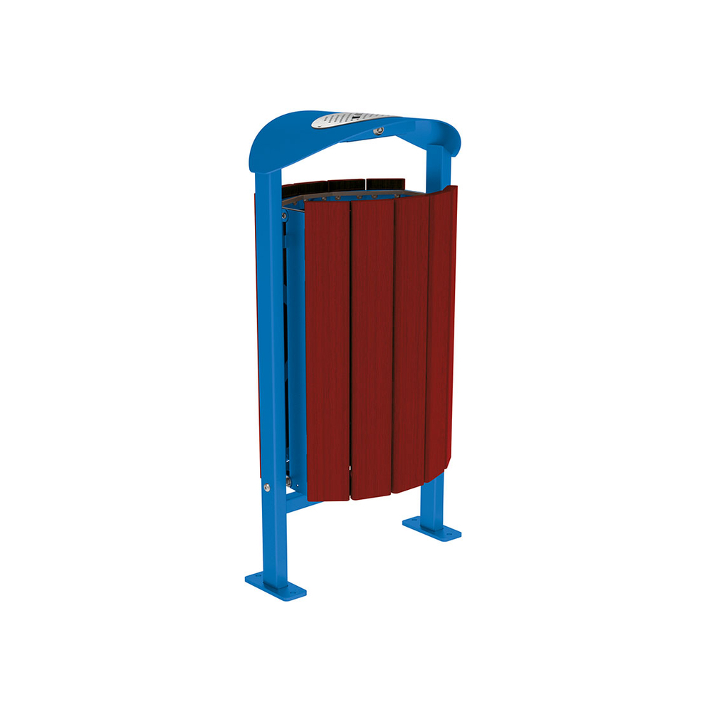 Corbeille Silaos acier et bois 50 litres RAL5010 - Chêne lasuré acajou - cendrier - Sur platines - PROCITY - 594157.5010.ACAJ