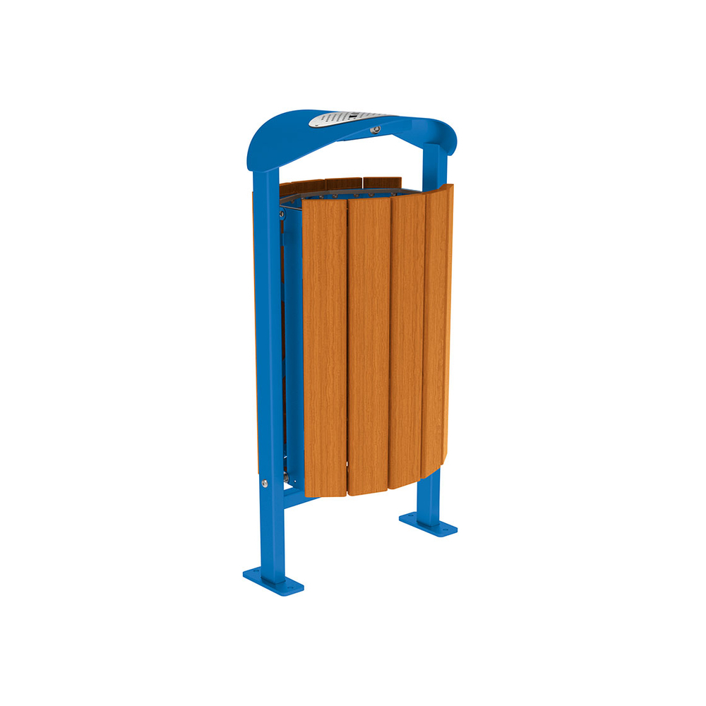Corbeille Silaos acier et bois 50 litres RAL5010 - Chêne lasuré chêne clair - cendrier - Sur platines - PROCITY - 594157.5010.CHEC