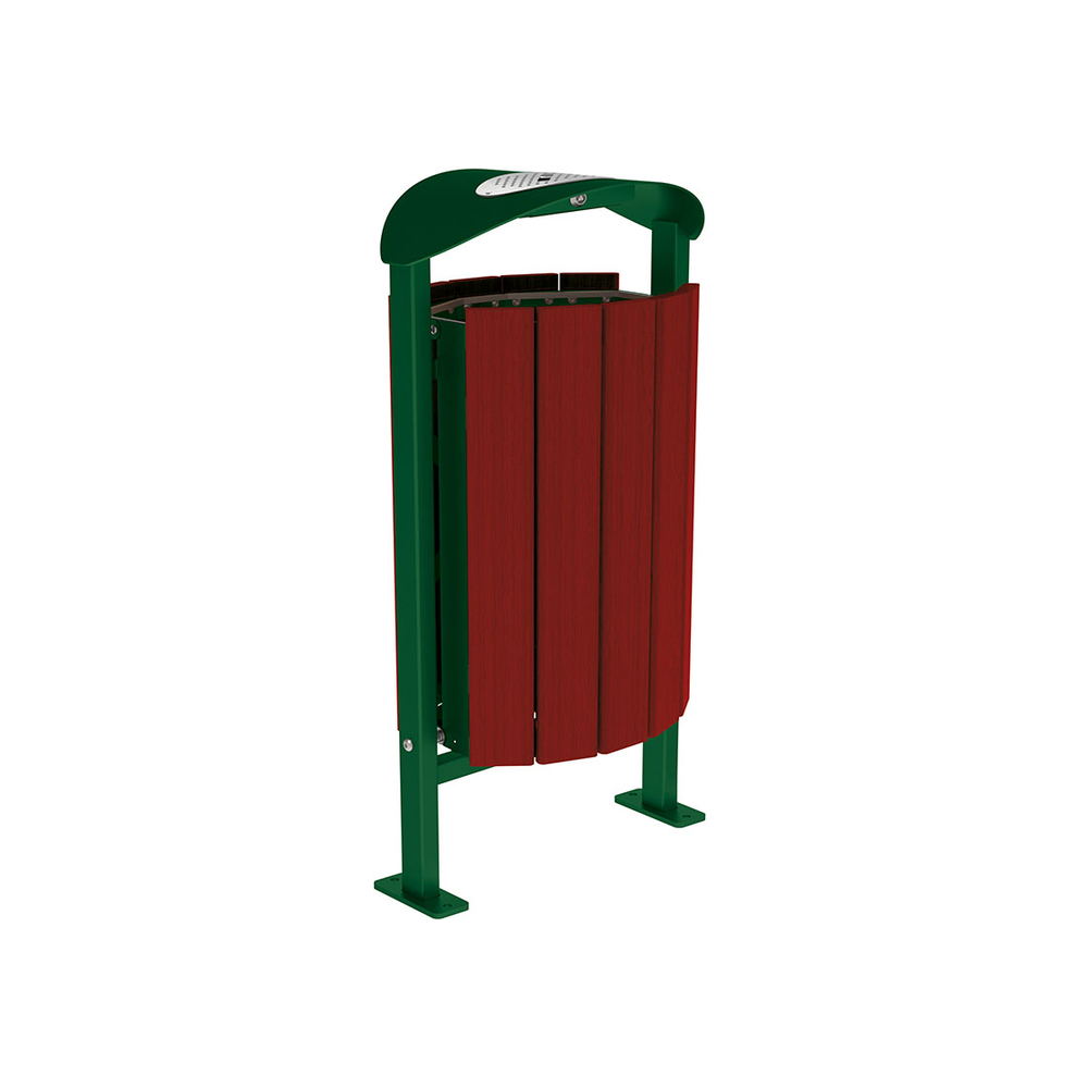 Corbeille Silaos acier et bois 50 litres RAL6005 - Chêne lasuré acajou - cendrier - Sur platines - PROCITY - 594157.6005.ACAJ