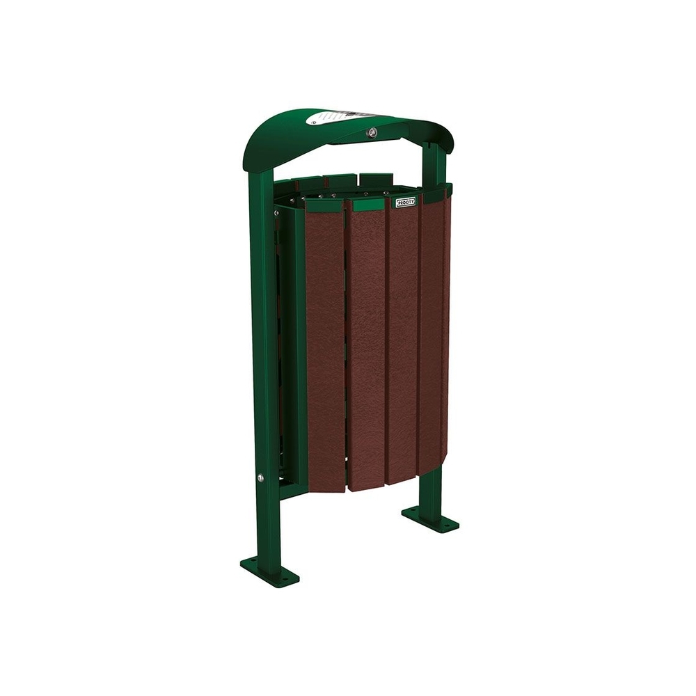 Corbeille Silaos acier et plastique recyclé 50 litres RAL6005 - cendrier - Sur platines - PROCITY - 594159.6005