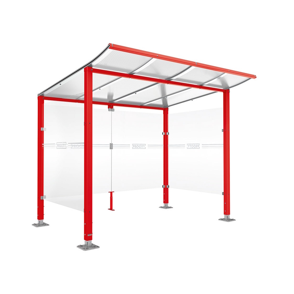 Abri vélos Modulo bardages en verre RAL3020 - Initial + bardage de fond et latéraux - Sur platines - Prof 2000mm - PROCITY - 599170.3020
