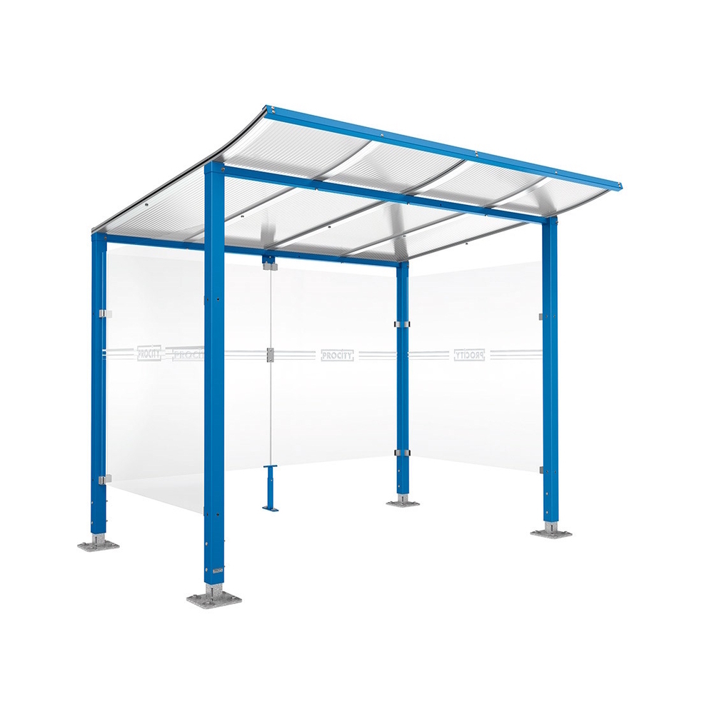 Abri vélos Modulo bardages en verre RAL5010 - Initial + bardage de fond et latéraux - Sur platines - Prof 2000mm - PROCITY - 599170.5010