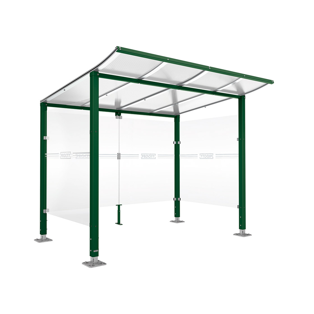 Abri vélos Modulo bardages en verre RAL6005 - Initial + bardage de fond et latéraux - Sur platines - Prof 2000mm - PROCITY - 599170.6005
