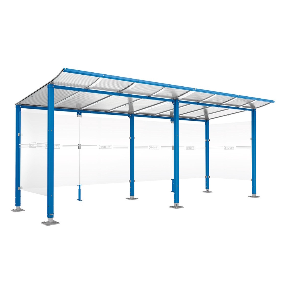 Abri vélos Modulo bardages en verre RAL5010 - initial + compl + bardages de fond et latéraux - Sur platines - Prof 2000mm - PROCITY - 599171.5010