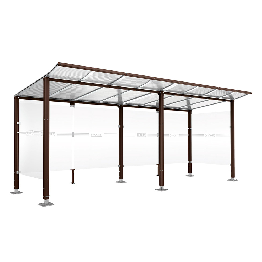 Abri vélos Modulo bardages en verre RAL8017 - initial + compl + bardages de fond et latéraux - Sur platines - Prof 2000mm - PROCITY - 599171.8017