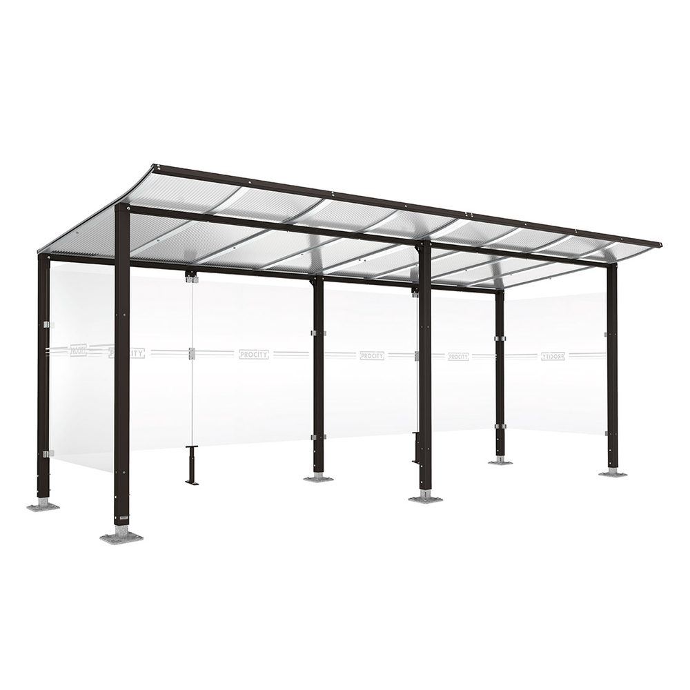 Abri vélos Modulo bardages en verre RAL9005 - initial + compl + bardages de fond et latéraux - Sur platines - Prof 2000mm - PROCITY - 599171.9005