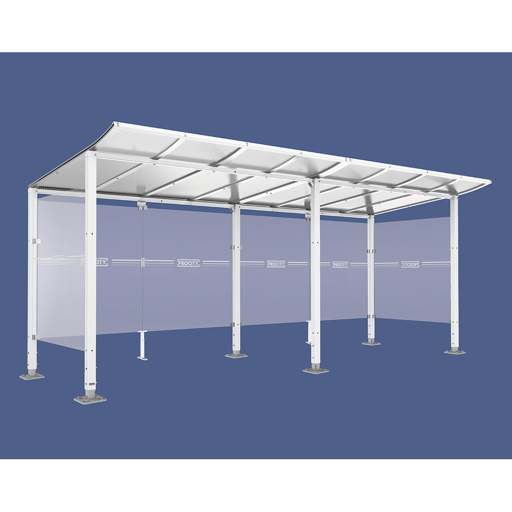 Abri vélos Modulo bardages en verre RAL9010 - initial + compl + bardages de fond et latéraux - Sur platines - Prof 2000mm - PROCITY - 599171.9010