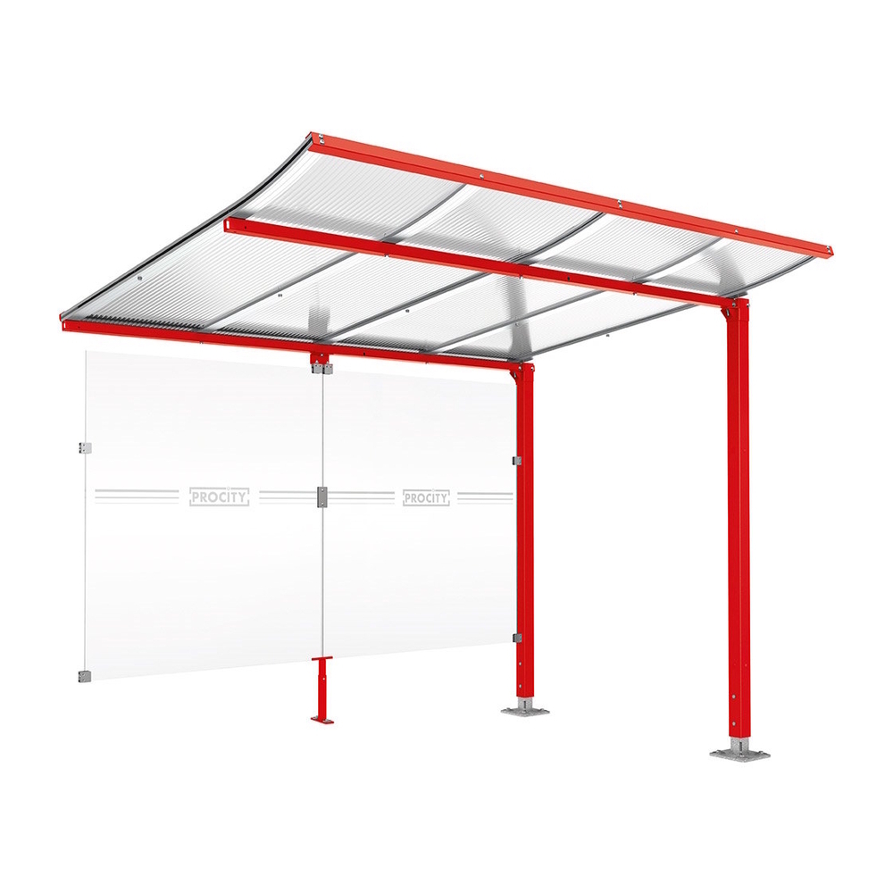 Abri vélos Modulo bardages en verre RAL3020 - compl + bardage de fond - Sur platines - Prof 2000mm - PROCITY - 599172.3020
