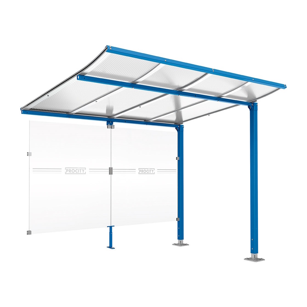 Abri vélos Modulo bardages en verre RAL5010 - compl + bardage de fond - Sur platines - Prof 2000mm - PROCITY - 599172.5010