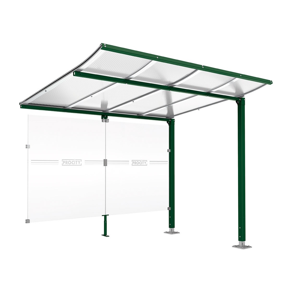 Abri vélos Modulo bardages en verre RAL6005 - compl + bardage de fond - Sur platines - Prof 2000mm - PROCITY - 599172.6005