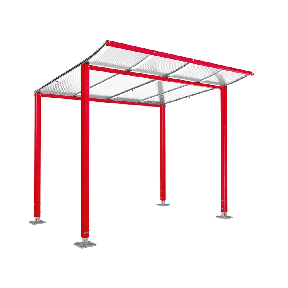 Abri vélos Modulo bardages en verre RAL3020 - Sans bardage - Sur platines - Prof 2000mm - PROCITY - 599173.3020