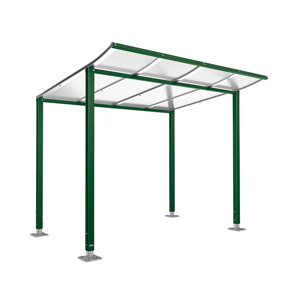 Abri vélos Modulo bardages en verre RAL6005 - Sans bardage - Sur platines - Prof 2000mm - PROCITY - 599173.6005