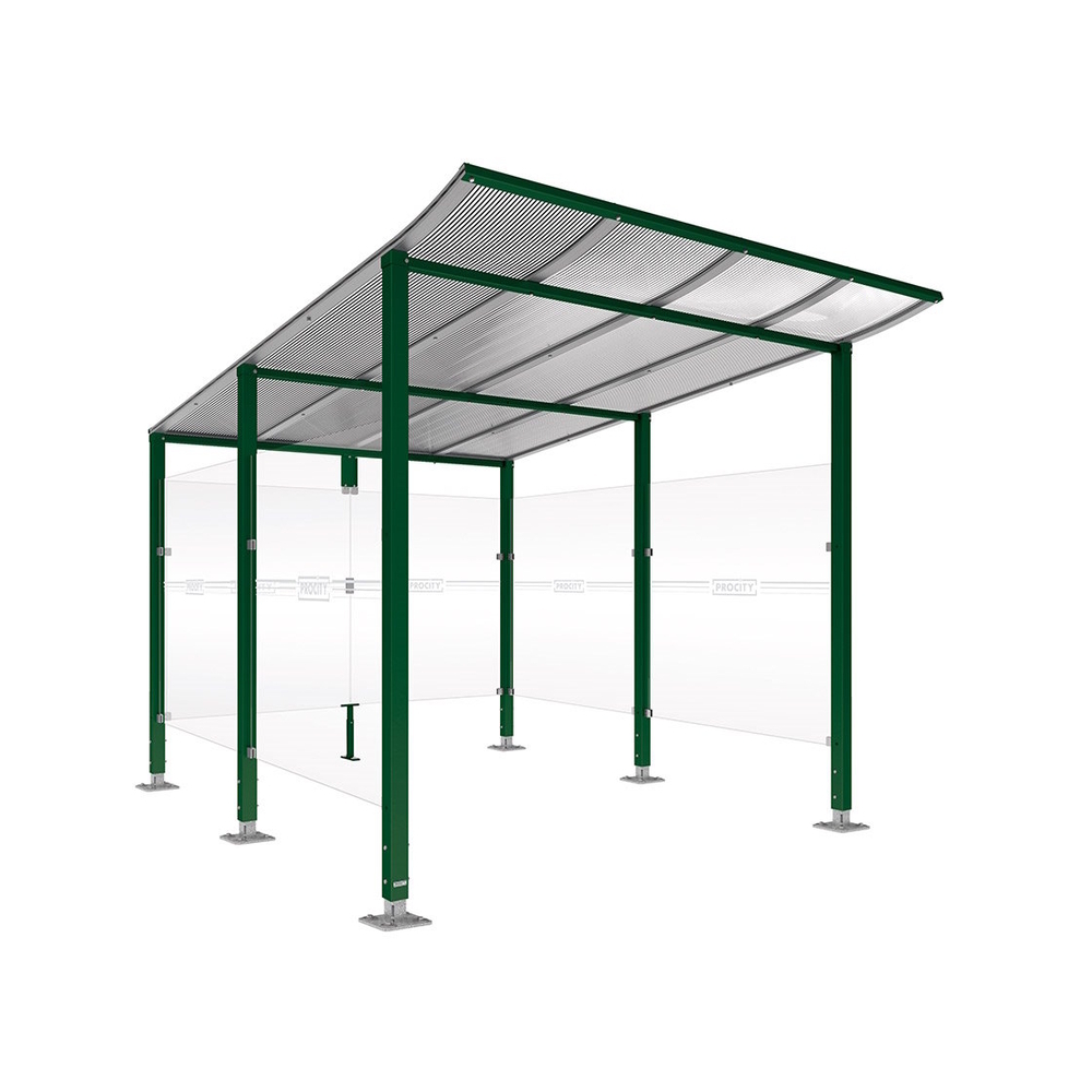Abri vélos Modulo bardages en verre RAL6005 - Initial + bardage de fond et latéraux - Sur platines - Prof 3400mm - PROCITY - 599190.6005