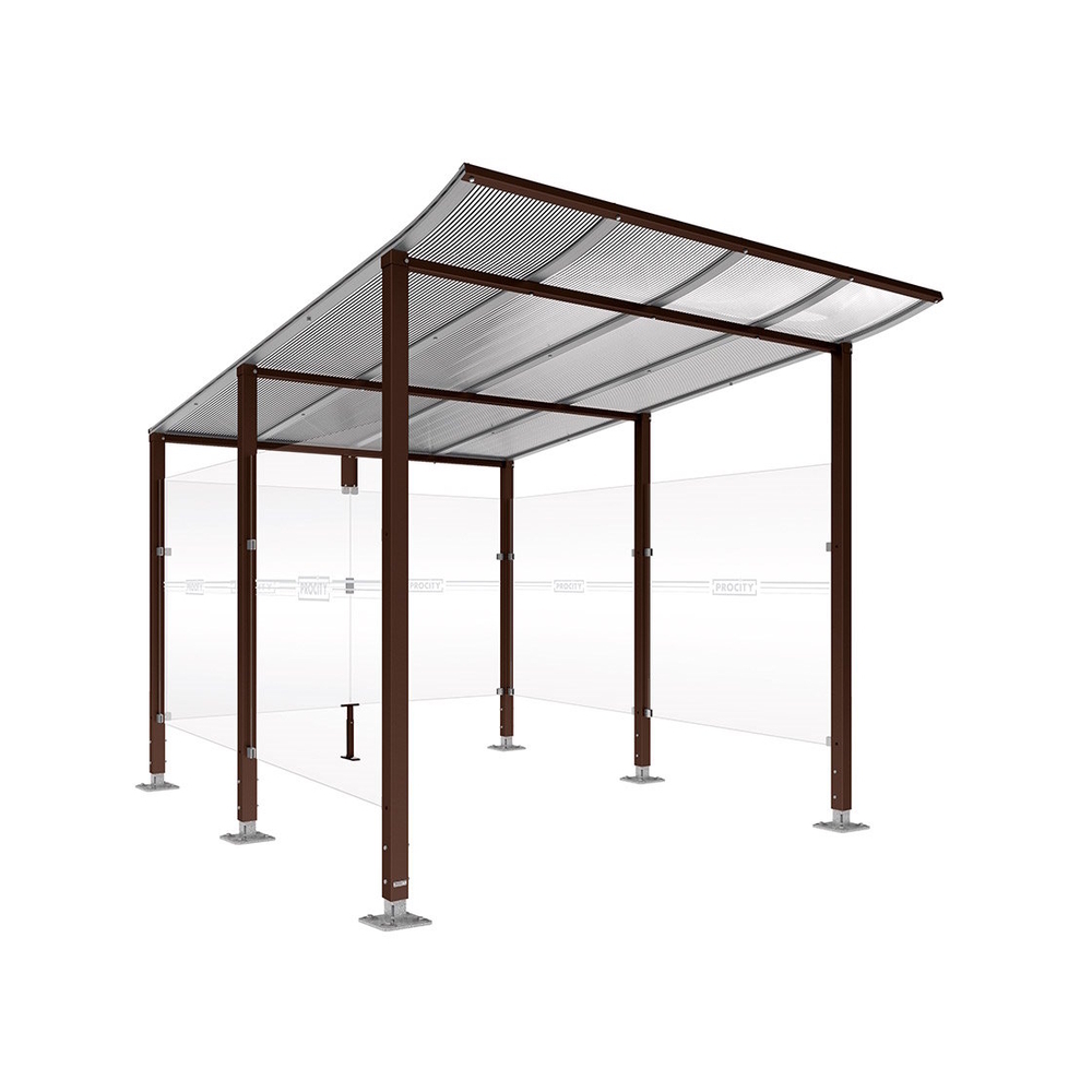 Abri vélos Modulo bardages en verre RAL8017 - Initial + bardage de fond et latéraux - Sur platines - Prof 3400mm - PROCITY - 599190.8017