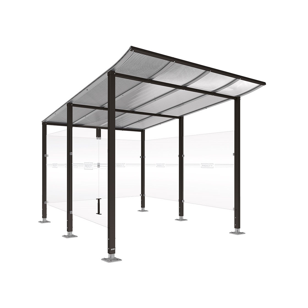 Abri vélos Modulo bardages en verre RAL9005 - Initial + bardage de fond et latéraux - Sur platines - Prof 3400mm - PROCITY - 599190.9005