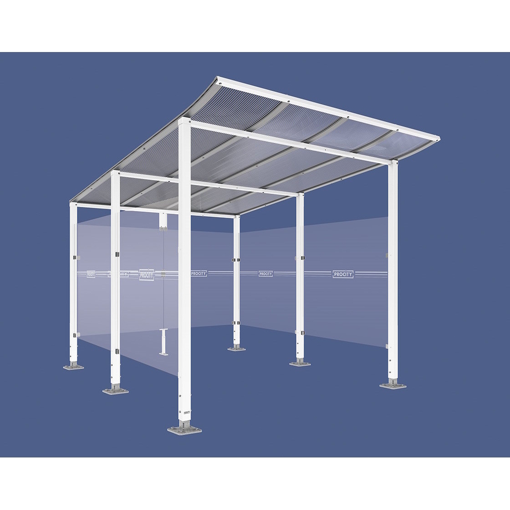 Abri vélos Modulo bardages en verre RAL9010 - Initial + bardage de fond et latéraux - Sur platines - Prof 3400mm - PROCITY - 599190.9010