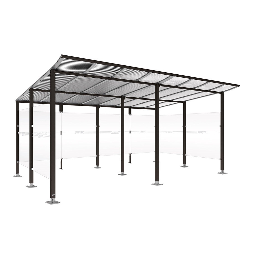 Abri vélos Modulo bardages en verre RAL9005 - initial + compl + bardages de fond et latéraux - Sur platines - Prof 3400mm - PROCITY - 599191.9005