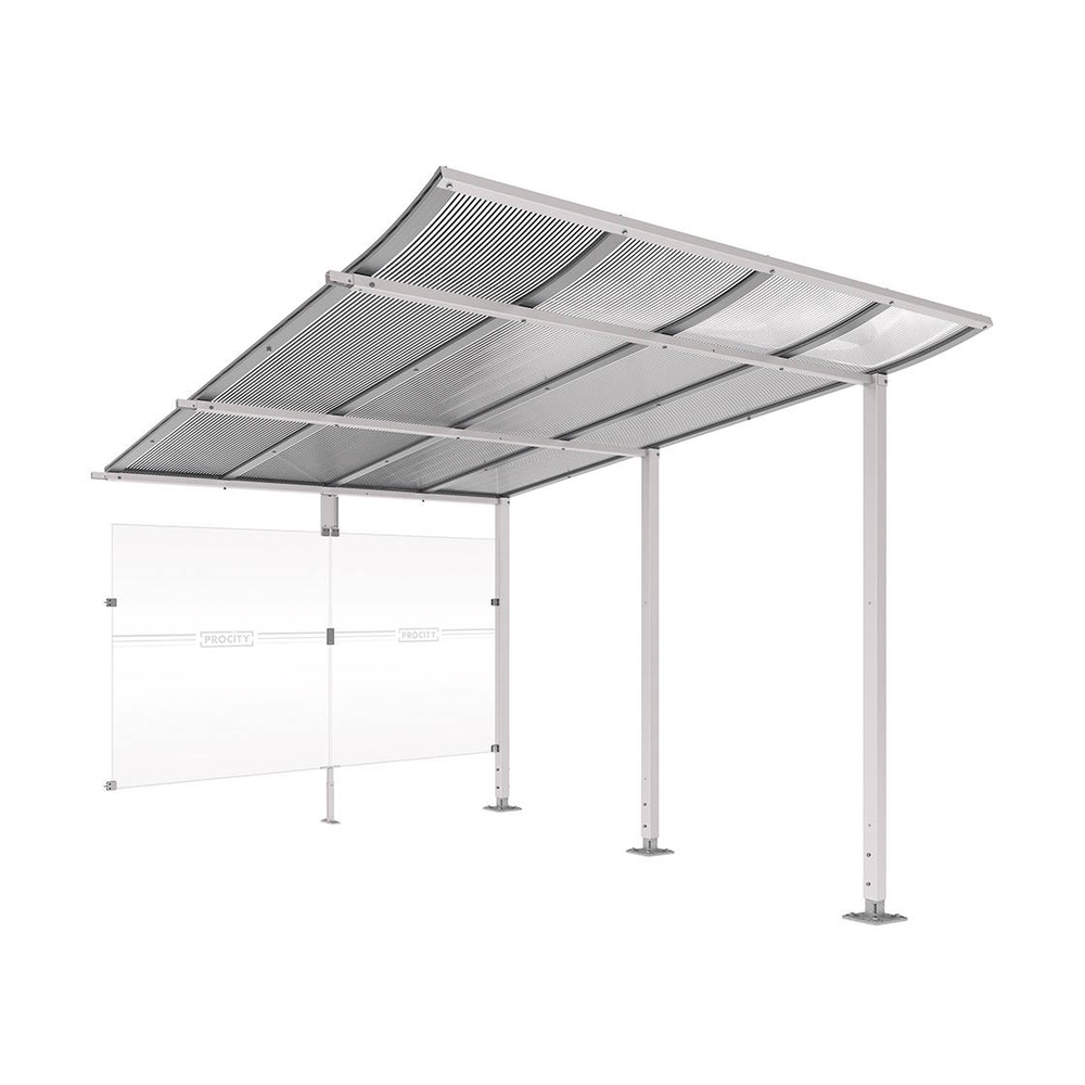 Abri vélos Modulo bardages en verre RAL7044 - compl + bardage de fond - Sur platines - Prof 3400mm - PROCITY - 599192.7044