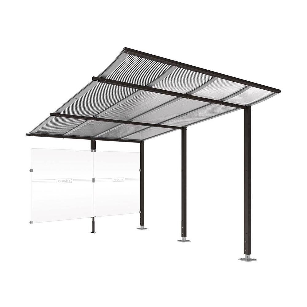 Abri vélos Modulo bardages en verre RAL9005 - compl + bardage de fond - Sur platines - Prof 3400mm - PROCITY - 599192.9005