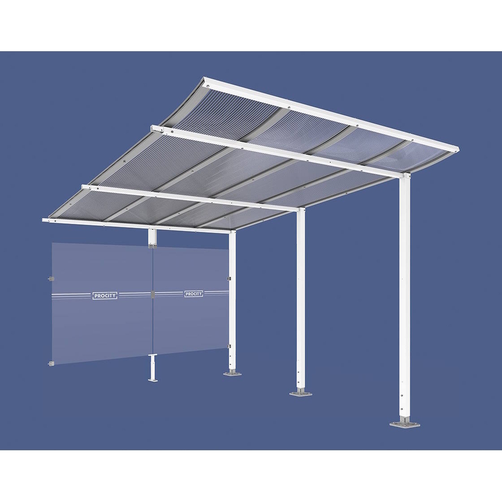 Abri vélos Modulo bardages en verre RAL9010 - compl + bardage de fond - Sur platines - Prof 3400mm - PROCITY - 599192.9010