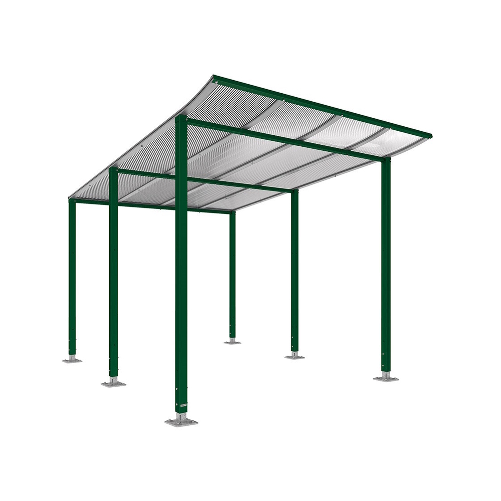 Abri vélos Modulo bardages en verre RAL6005 - Sans bardage - Sur platines - Prof 3400mm - PROCITY - 599193.6005
