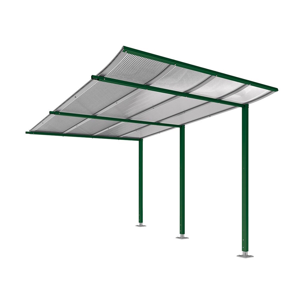 Abri vélos Modulo bardages en verre RAL6005 - compl sans bardage - Sur platines - Prof 3400mm - PROCITY - 599194.6005
