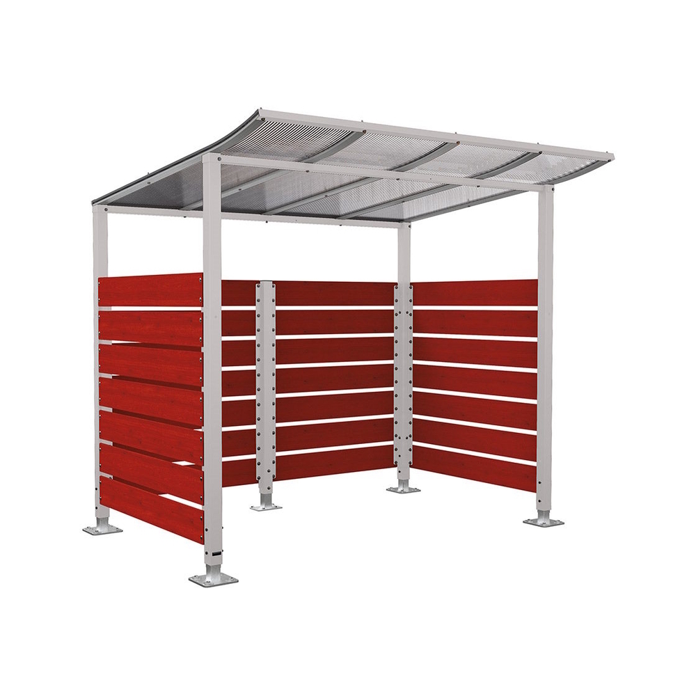 Abri vélos Modulo bardages en stratifié compact RAL7044 - Stratifié acajou - Initial + bardage de fond et latéraux - Sur platines - Prof 2000mm - PROCITY - 599213.7044.ACAJ