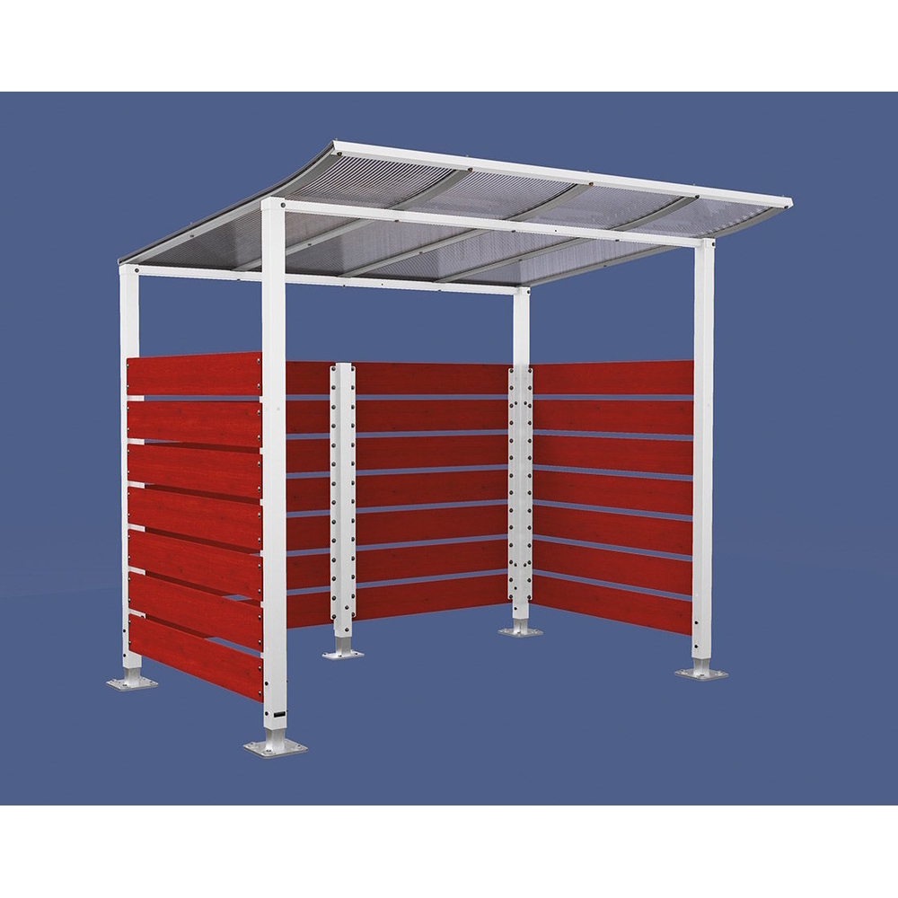Abri vélos Modulo bardages en stratifié compact RAL9010 - Stratifié acajou - Initial + bardage de fond et latéraux - Sur platines - Prof 2000mm - PROCITY - 599213.9010.ACAJ