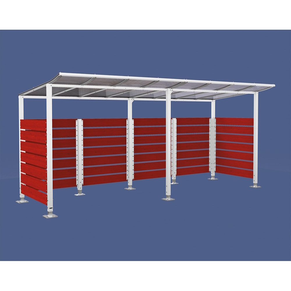 Abri vélos Modulo bardages en stratifié compact RAL9010 - Stratifié acajou - initial + compl + bardages de fond et latéraux - Sur platines - Prof 2000mm - PROCITY - 599214.9010.ACAJ