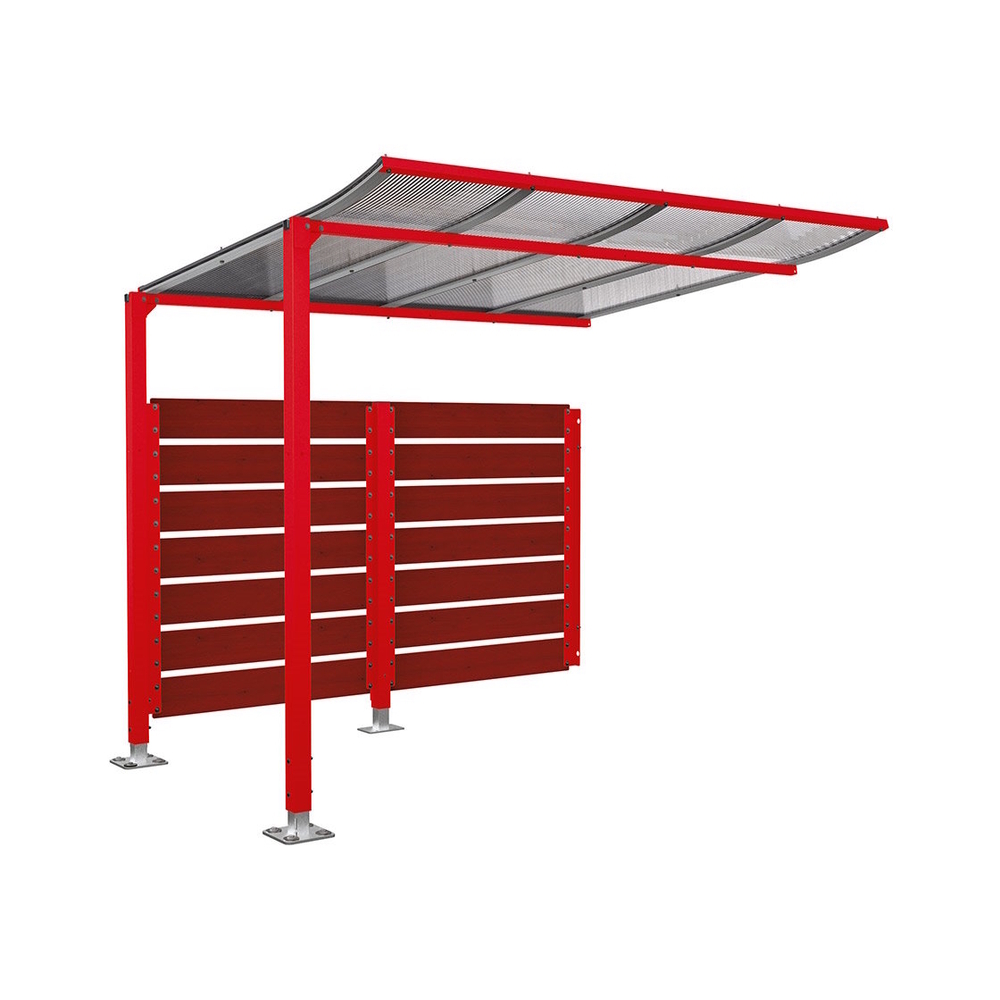 Abri vélos Modulo bardages en stratifié compact RAL3020 - Stratifié acajou - compl + bardage de fond - Sur platines - Prof 2000mm - PROCITY - 599215.3020.ACAJ