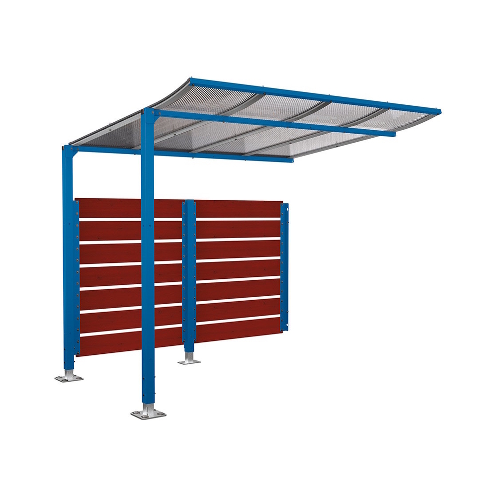Abri vélos Modulo bardages en stratifié compact RAL5010 - Stratifié acajou - compl + bardage de fond - Sur platines - Prof 2000mm - PROCITY - 599215.5010.ACAJ