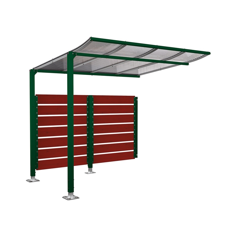 Abri vélos Modulo bardages en stratifié compact RAL6005 - Stratifié acajou - compl + bardage de fond - Sur platines - Prof 2000mm - PROCITY - 599215.6005.ACAJ