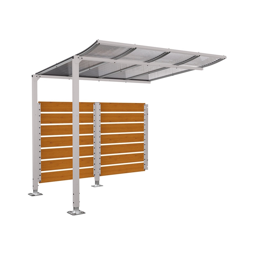 Abri vélos Modulo bardages en stratifié compact RAL7044 - Stratifié chêne clair - compl + bardage de fond - Sur platines - Prof 2000mm - PROCITY - 599215.7044.CHEC