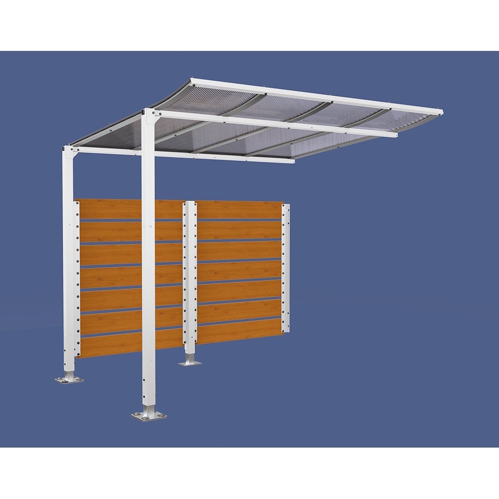 Abri vélos Modulo bardages en stratifié compact RAL9010 - Stratifié chêne clair - compl + bardage de fond - Sur platines - Prof 2000mm - PROCITY - 599215.9010.CHEC