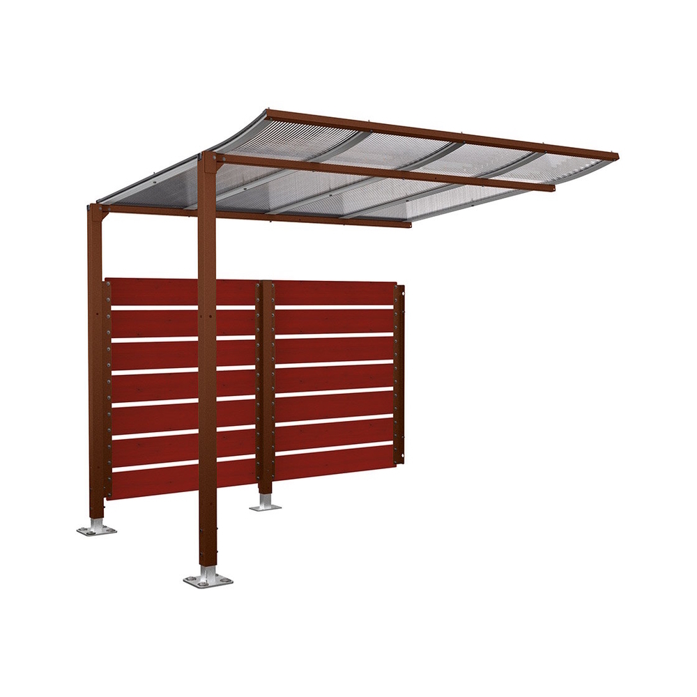 Abri vélos Modulo bardages en stratifié compact Aspect Corten - Stratifié acajou - compl + bardage de fond - Sur platines - Prof 2000mm - PROCITY - 599215.S025.ACAJ