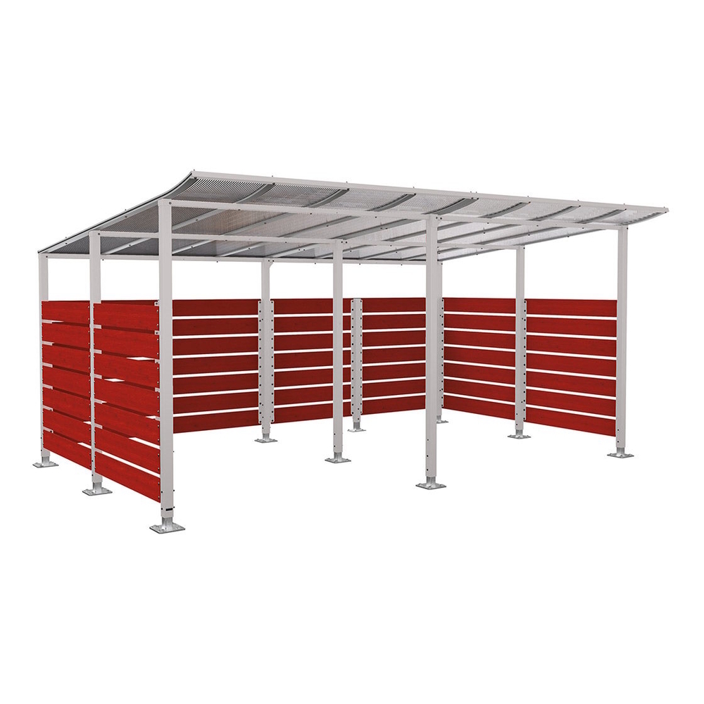 Abri vélos Modulo bardages en stratifié compact RAL7044 - Stratifié acajou - initial + Compl + bardages de fond et latéraux - Sur platines - Prof 3400mm - PROCITY - 599217.7044.ACAJ