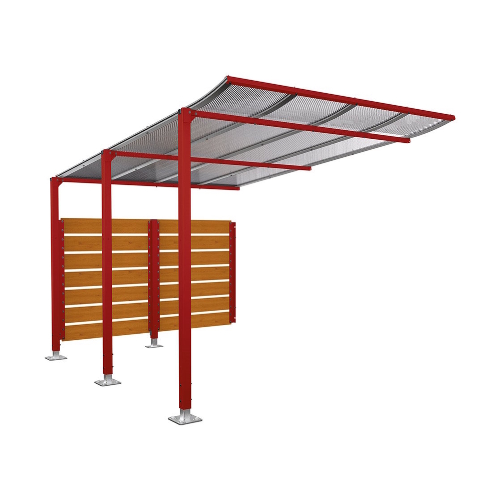 Abri vélos Modulo bardages en stratifié compact RAL3004 - Stratifié chêne clair - compl + bardage de fond - Sur platines - Prof 3400mm - PROCITY - 599218.3004.CHEC