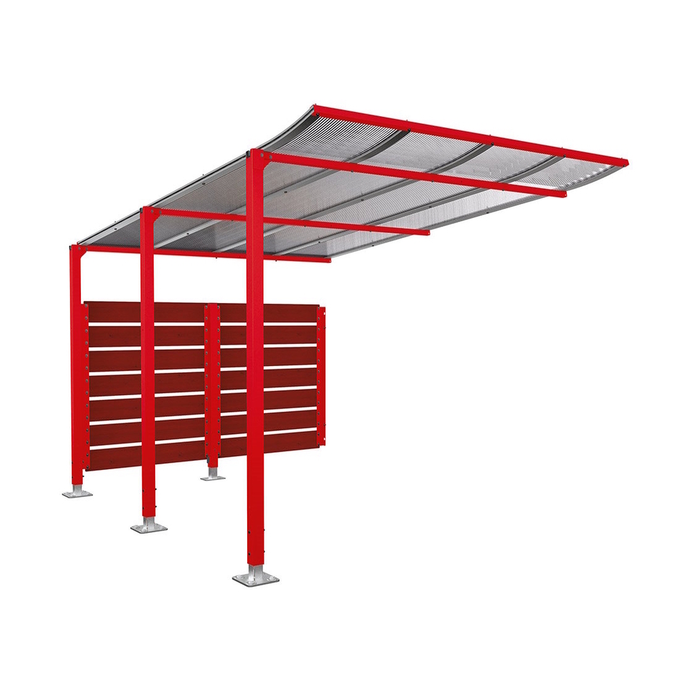 Abri vélos Modulo bardages en stratifié compact RAL3020 - Stratifié acajou - compl + bardage de fond - Sur platines - Prof 3400mm - PROCITY - 599218.3020.ACAJ