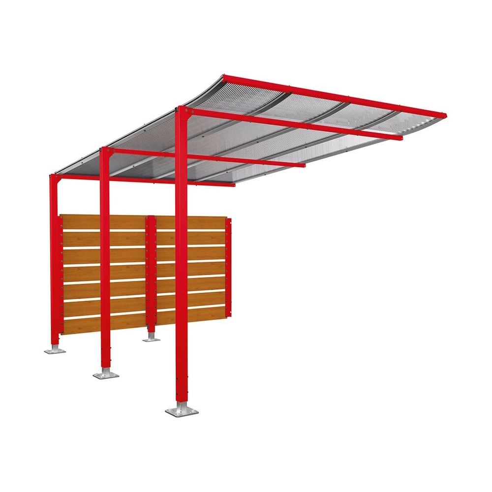 Abri vélos Modulo bardages en stratifié compact RAL3020 - Stratifié chêne clair - compl + bardage de fond - Sur platines - Prof 3400mm - PROCITY - 599218.3020.CHEC