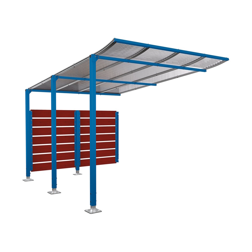 Abri vélos Modulo bardages en stratifié compact RAL5010 - Stratifié acajou - compl + bardage de fond - Sur platines - Prof 3400mm - PROCITY - 599218.5010.ACAJ