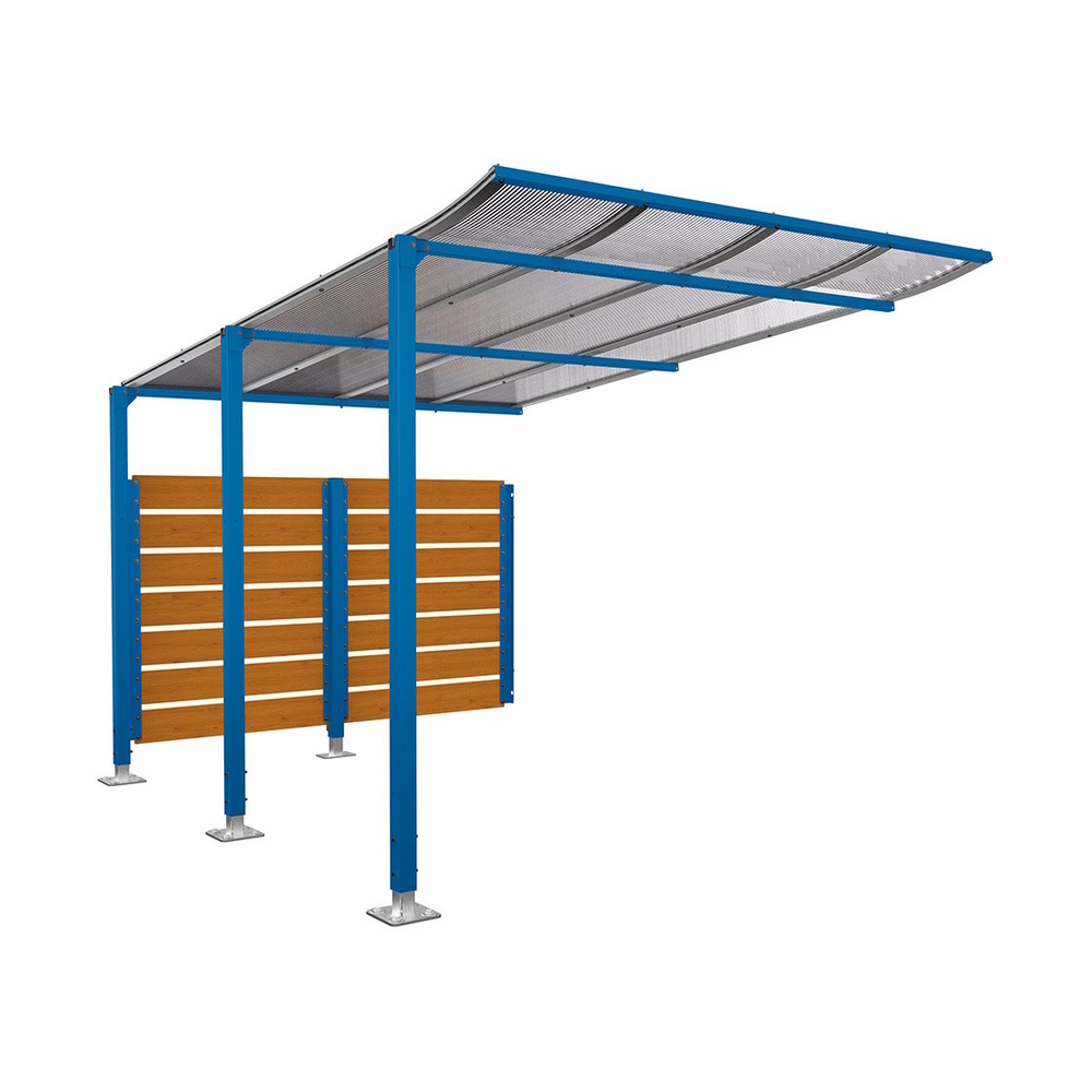 Abri vélos Modulo bardages en stratifié compact RAL5010 - Stratifié chêne clair - compl + bardage de fond - Sur platines - Prof 3400mm - PROCITY - 599218.5010.CHEC